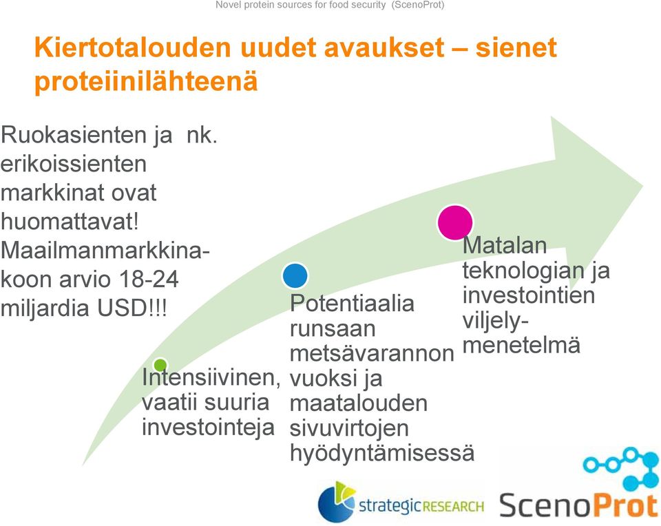 !! Intensiivinen, vaatii suuria investointeja Novel protein sources for food security (ScenoProt)