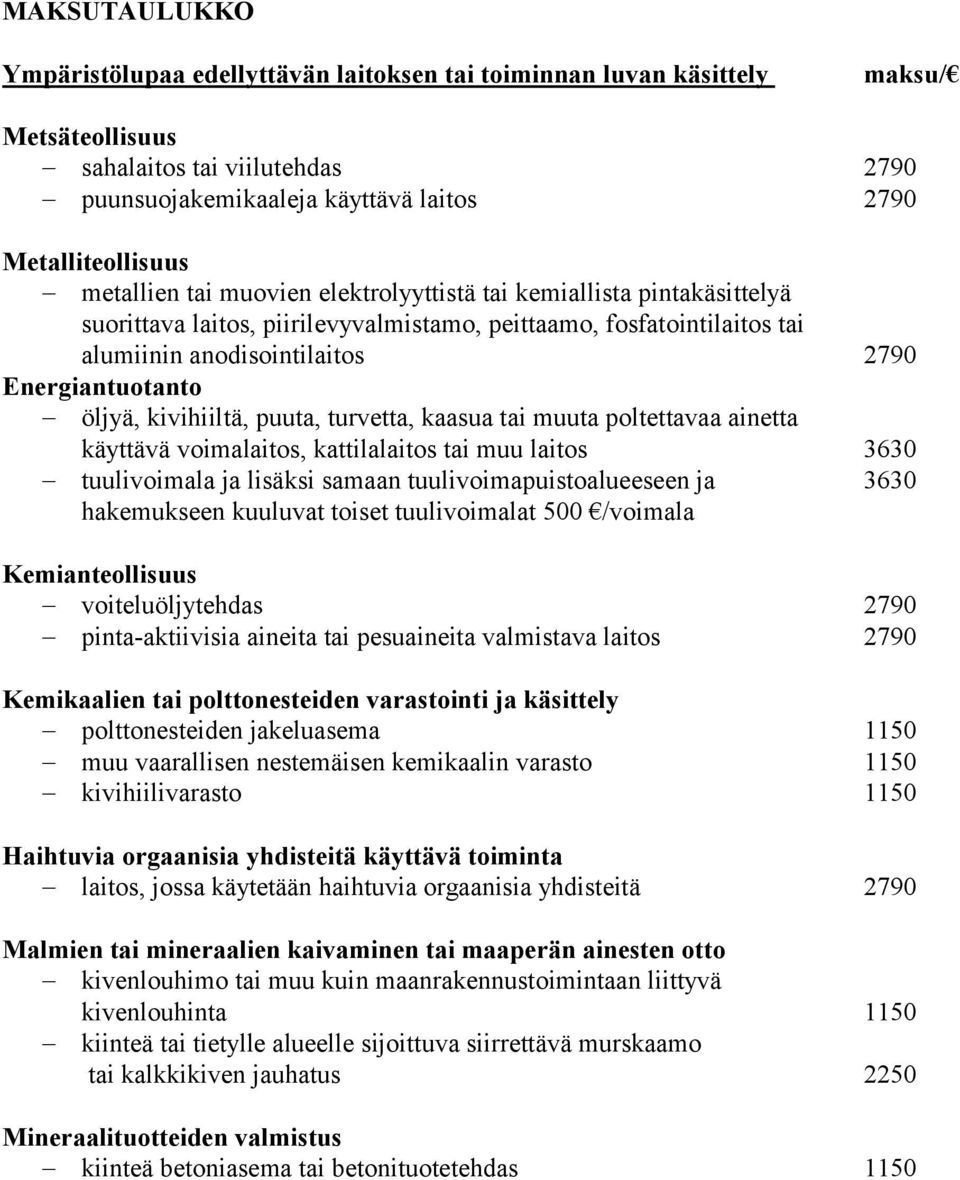 öljyä, kivihiiltä, puuta, turvetta, kaasua tai muuta poltettavaa ainetta käyttävä voimalaitos, kattilalaitos tai muu laitos 3630 tuulivoimala ja lisäksi samaan tuulivoimapuistoalueeseen ja 3630