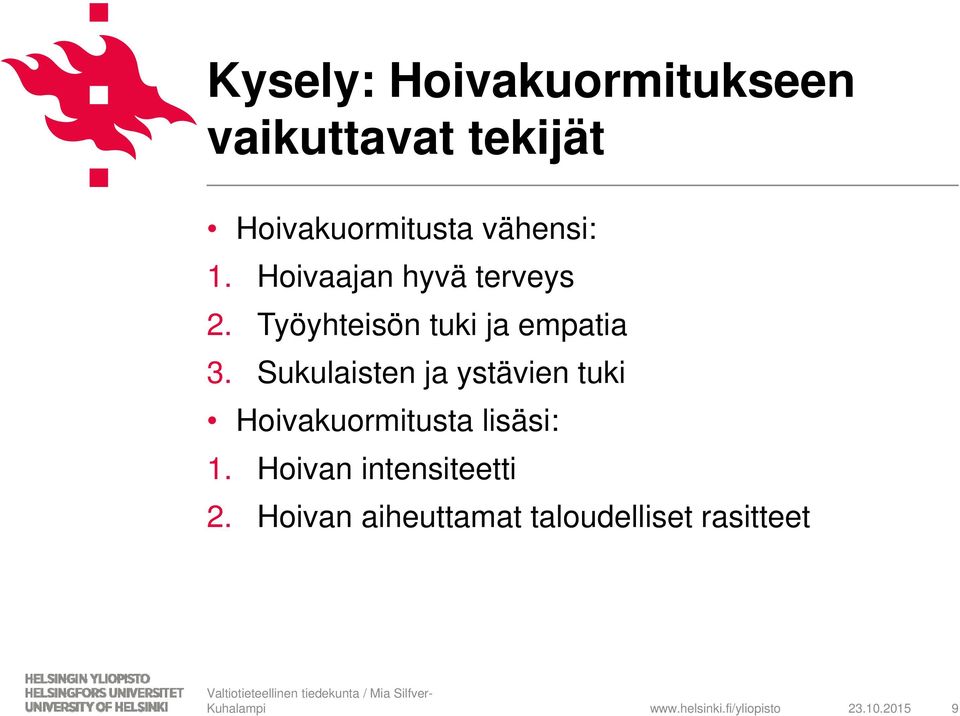 Sukulaisten ja ystävien tuki Hoivakuormitusta lisäsi: 1.