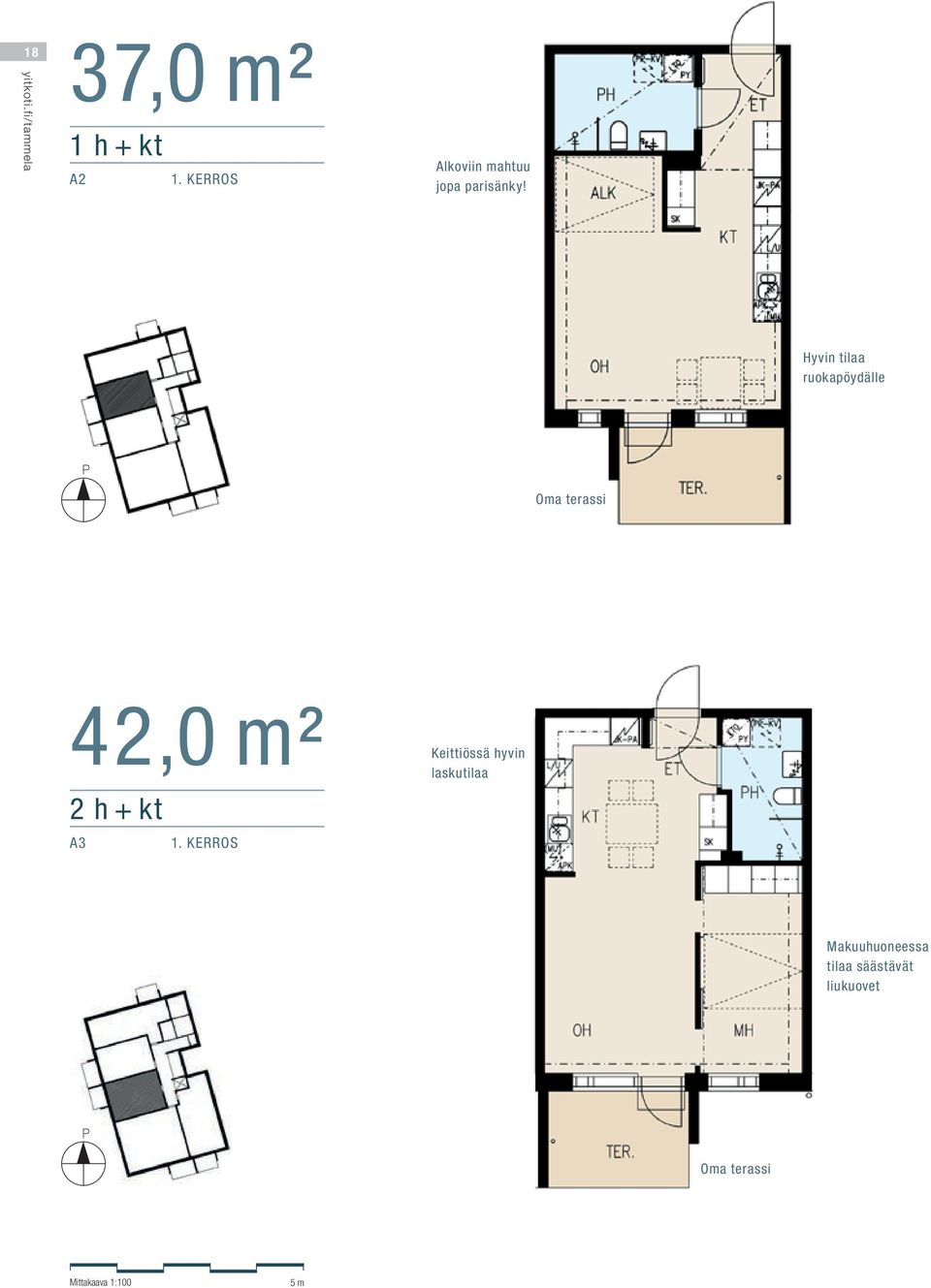 Hyvin tilaa ruokapöydälle Oma terassi 42,0 m² 2 h + kt A3