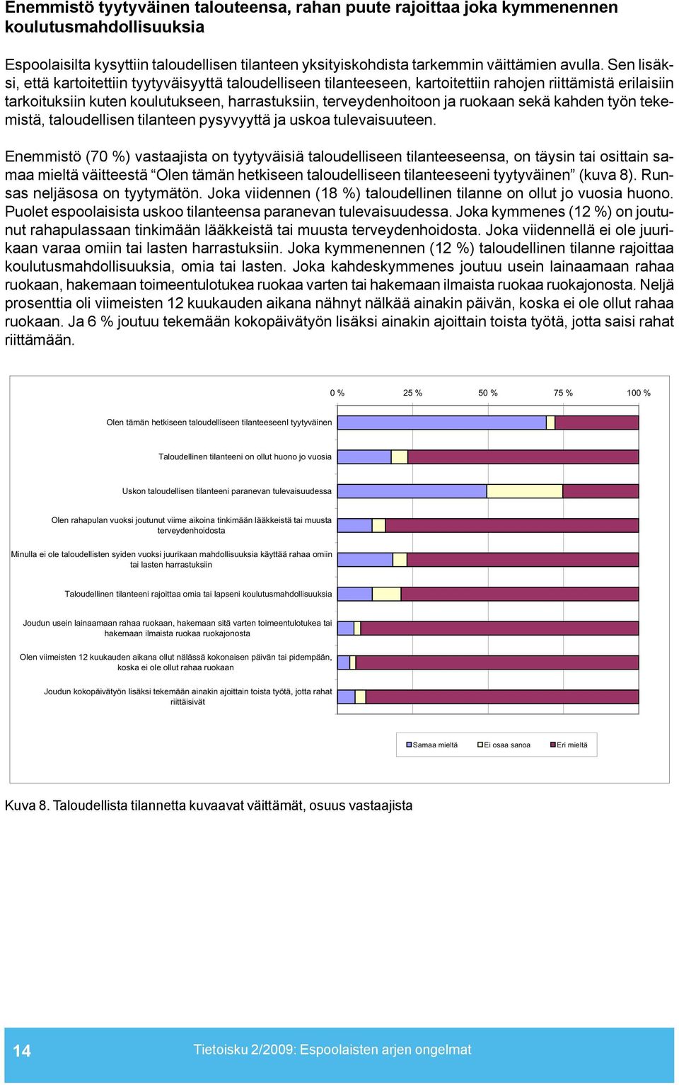 sekä kahden työn tekemistä, taloudellisen tilanteen pysyvyyttä ja uskoa tulevaisuuteen.