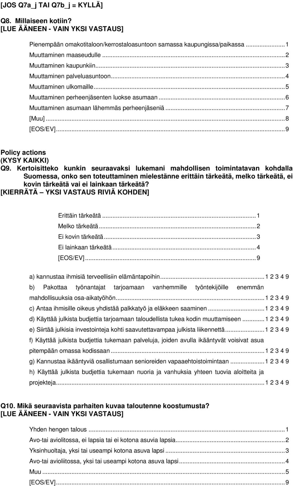 Kertoisitteko kunkin seuraavaksi lukemani mahdollisen toimintatavan kohdalla Suomessa, onko sen toteuttaminen mielestänne erittäin tärkeätä, melko tärkeätä, ei kovin tärkeätä vai ei lainkaan tärkeätä?