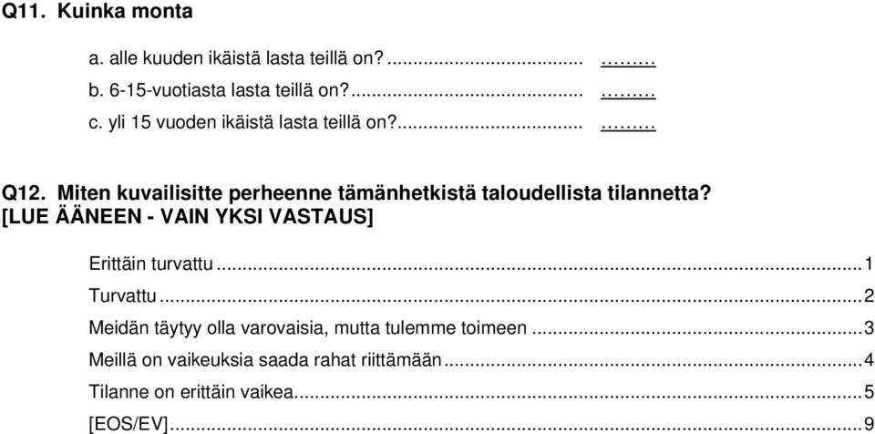 Miten kuvailisitte perheenne tämänhetkistä taloudellista tilannetta? Erittäin turvattu.