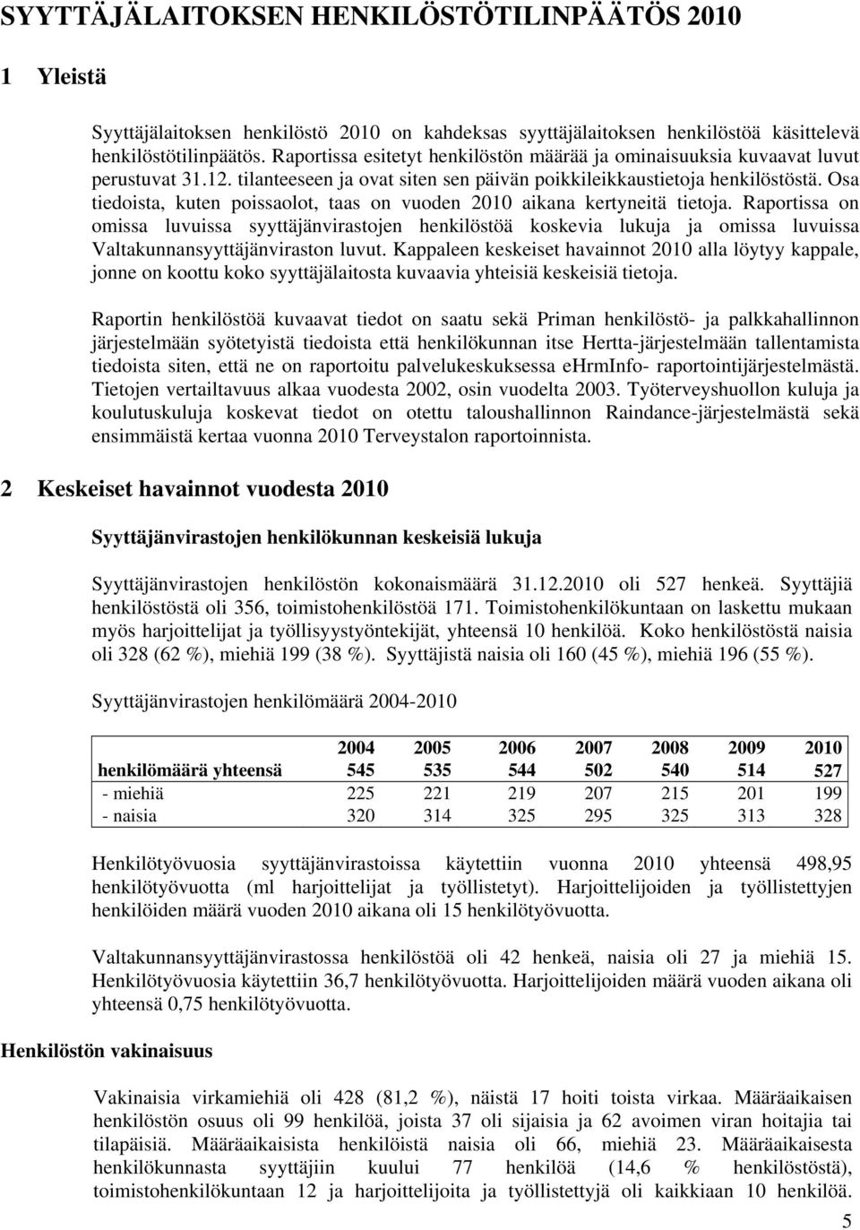 Osa tiedoista, kuten poissaolot, taas on vuoden 2010 aikana kertyneitä tietoja.