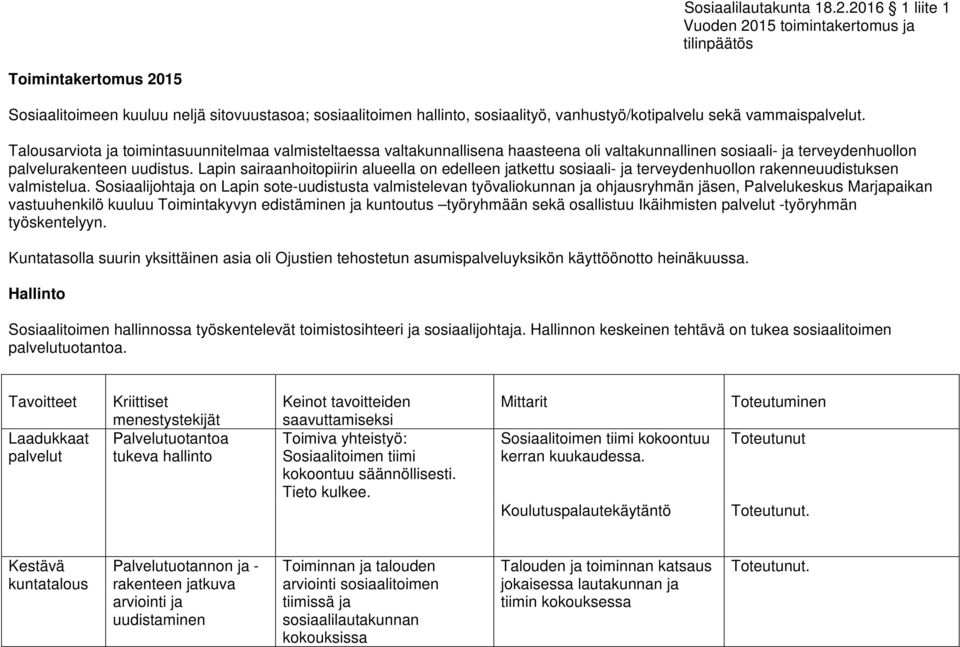 Lapin sairaanhoitopiirin alueella on edelleen jatkettu sosiaali- ja terveydenhuollon rakenneuudistuksen valmistelua.