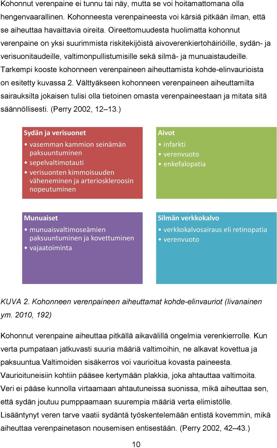 Tarkempi kooste kohonneen verenpaineen aiheuttamista kohde-elinvaurioista on esitetty kuvassa 2.