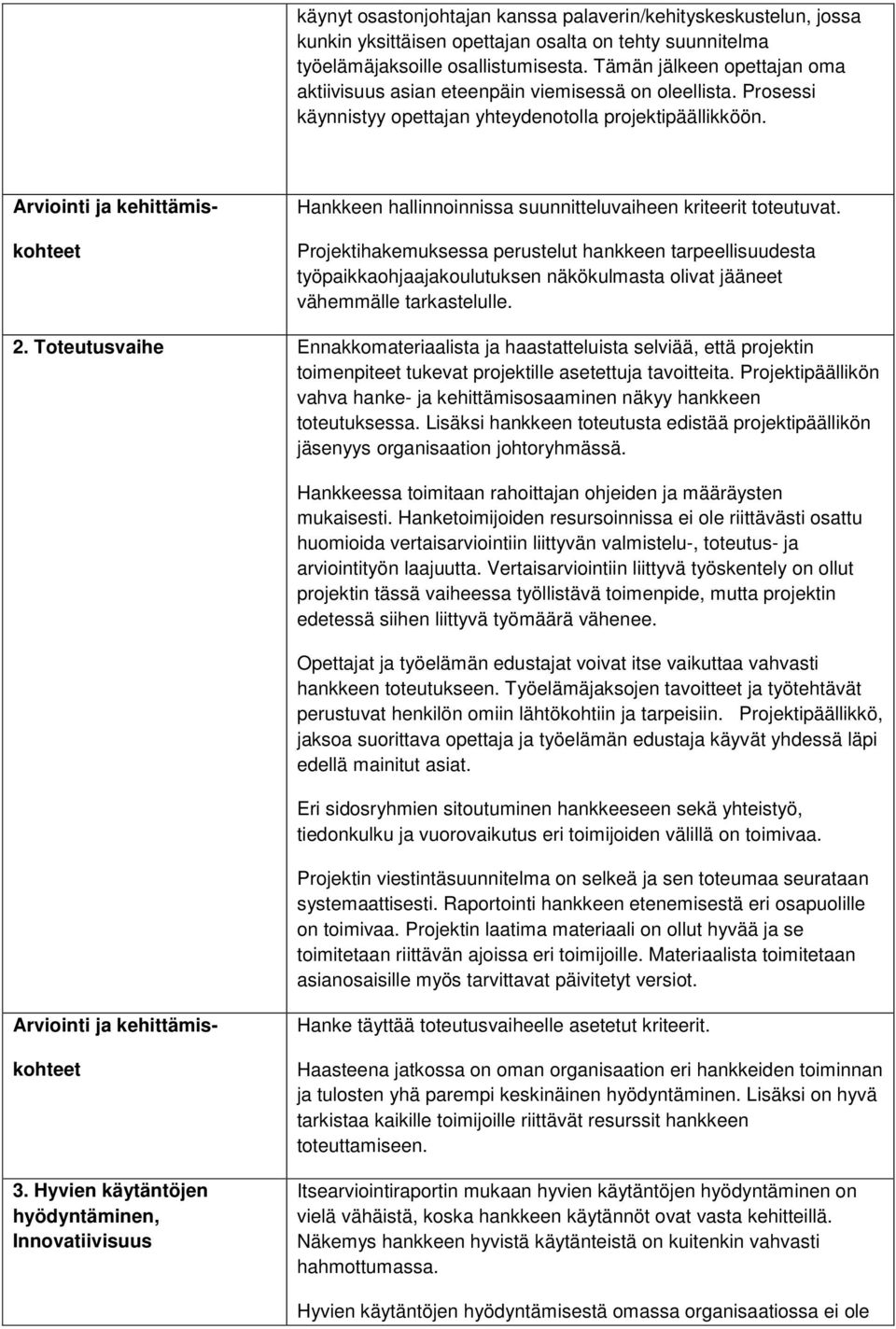 Hankkeen hallinnoinnissa suunnitteluvaiheen kriteerit toteutuvat.