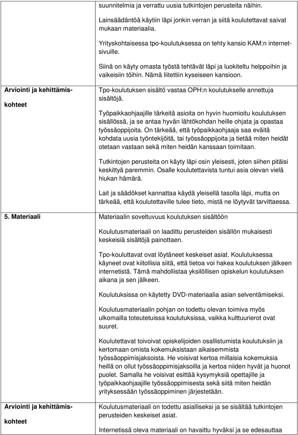 Nämä liitettiin kyseiseen kansioon. Tpo-koulutuksen sisältö vastaa OPH:n koulutukselle annettuja sisältöjä.
