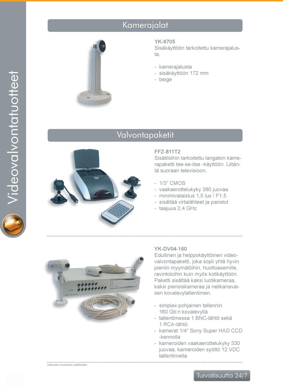 - 1/3 CMOS - vaakaerottelukyky 380 juovaa - minimivalaistus 1,5 lux / F1.