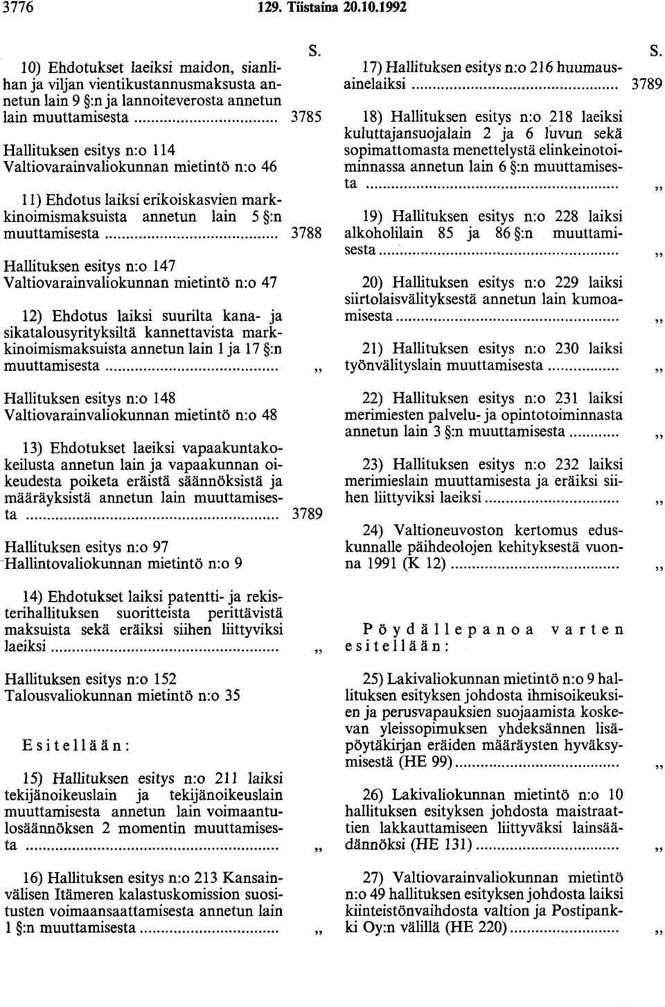 .. 3788 Hallituksen esitys n:o 147 Valtiovarainvaliokunnan mietintö n:o 47 12) Ehdotus laiksi suurilta kana- ja sikatalousyrityksiltä kannettavista markkinoimismaksuista annetun lain 1 ja 17 :n