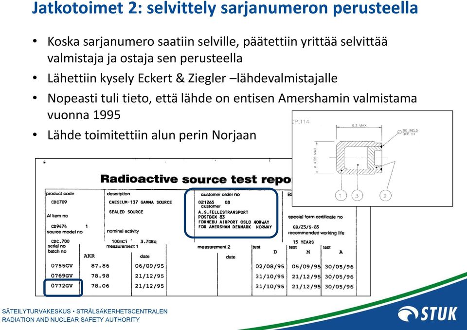 Lähettiin kysely Eckert & Ziegler lähdevalmistajalle Nopeasti tuli tieto, että