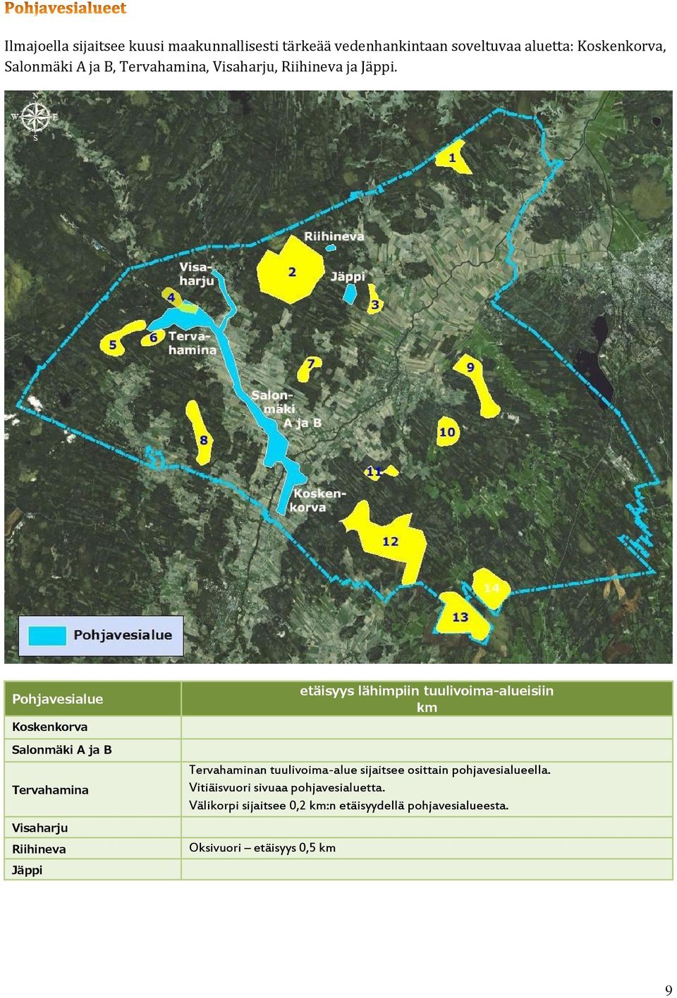 Pohjavesialue Koskenkorva Salonmäki A ja B Tervahamina Visaharju Riihineva Jäppi etäisyys lähimpiin