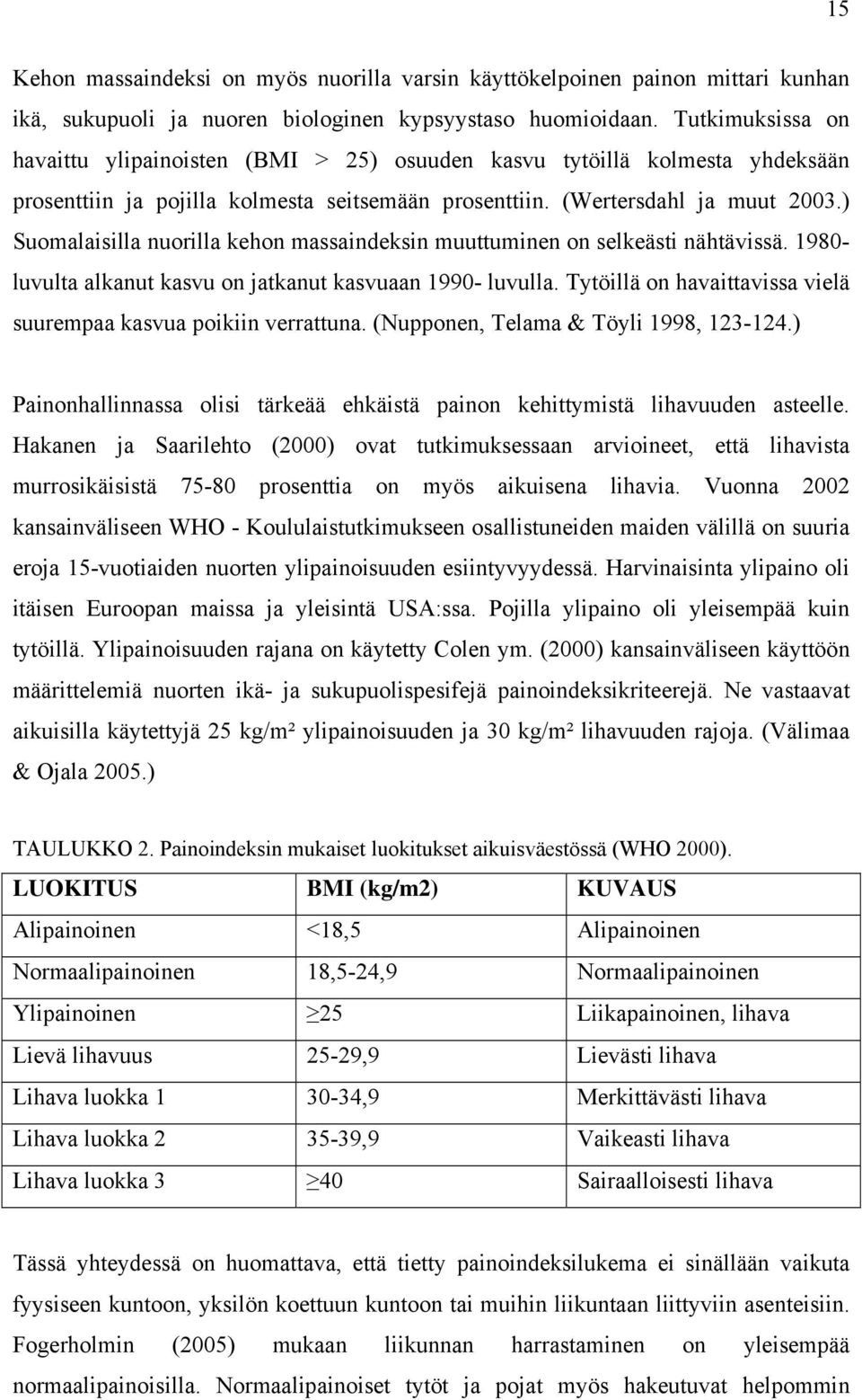 ) Suomalaisilla nuorilla kehon massaindeksin muuttuminen on selkeästi nähtävissä. 1980- luvulta alkanut kasvu on jatkanut kasvuaan 1990- luvulla.
