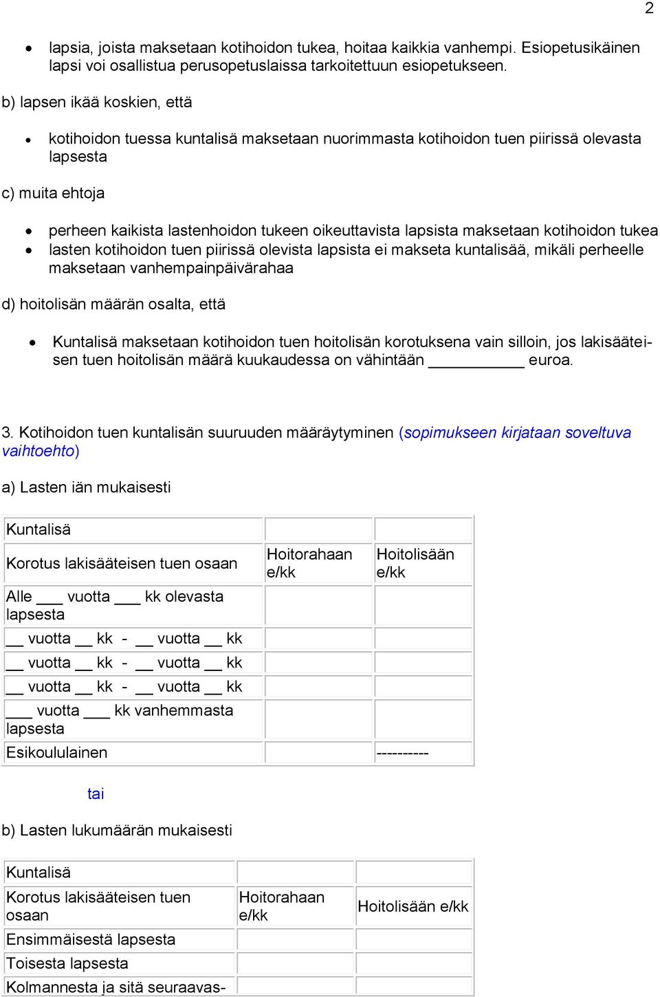 kotihoidon tukea lasten kotihoidon tuen piirissä olevista lapsista ei makseta kuntalisää, mikäli perheelle maksetaan vanhempainpäivärahaa d) hoitolisän määrän osalta, että Kuntalisä maksetaan