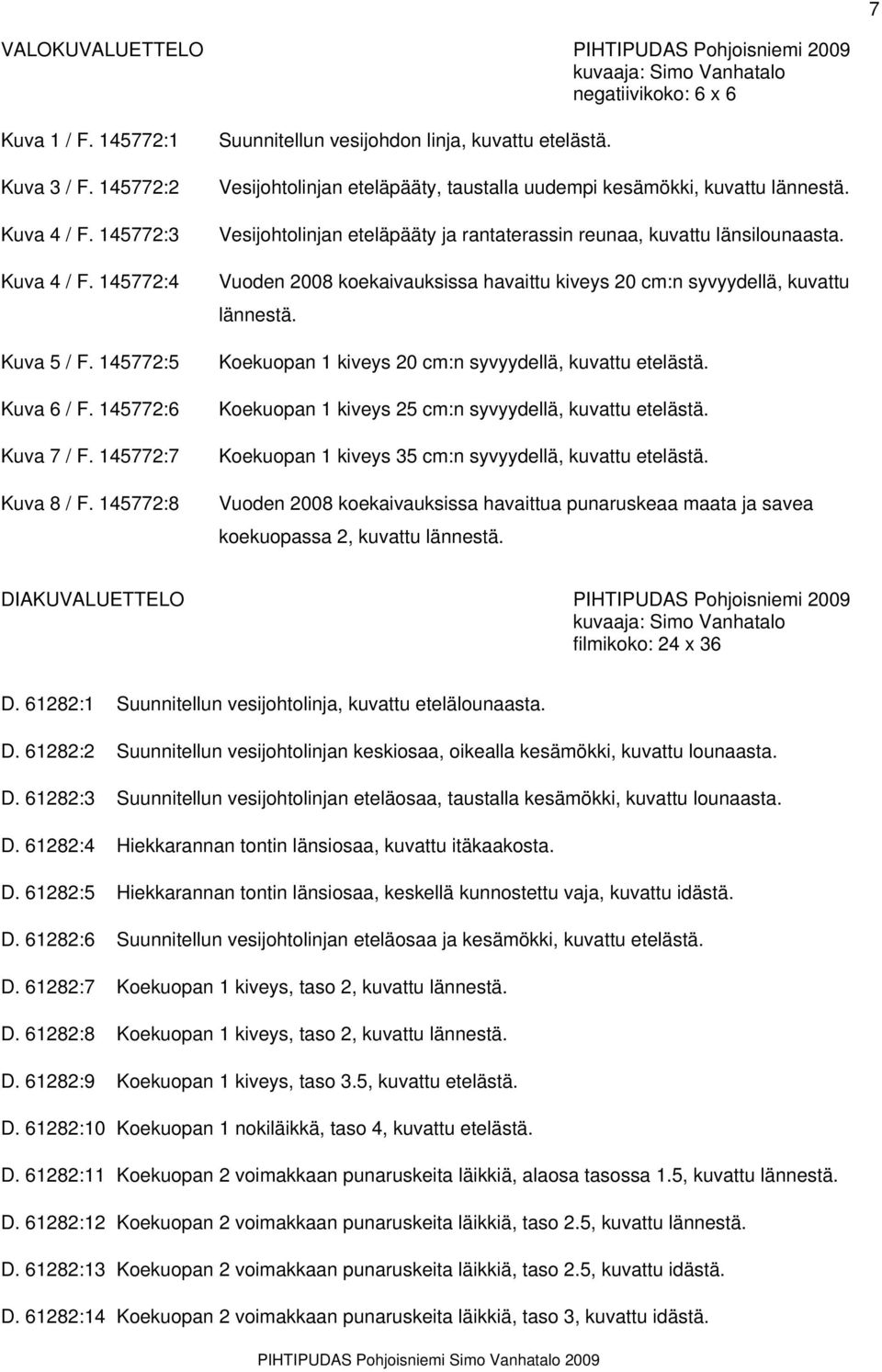 Vesijohtolinjan eteläpääty ja rantaterassin reunaa, kuvattu länsilounaasta. Vuoden 2008 koekaivauksissa havaittu kiveys 20 cm:n syvyydellä, kuvattu lännestä.