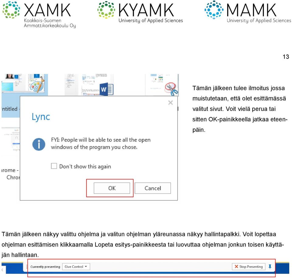 Tämän jälkeen näkyy valittu ohjelma ja valitun ohjelman yläreunassa näkyy hallintapalkki.