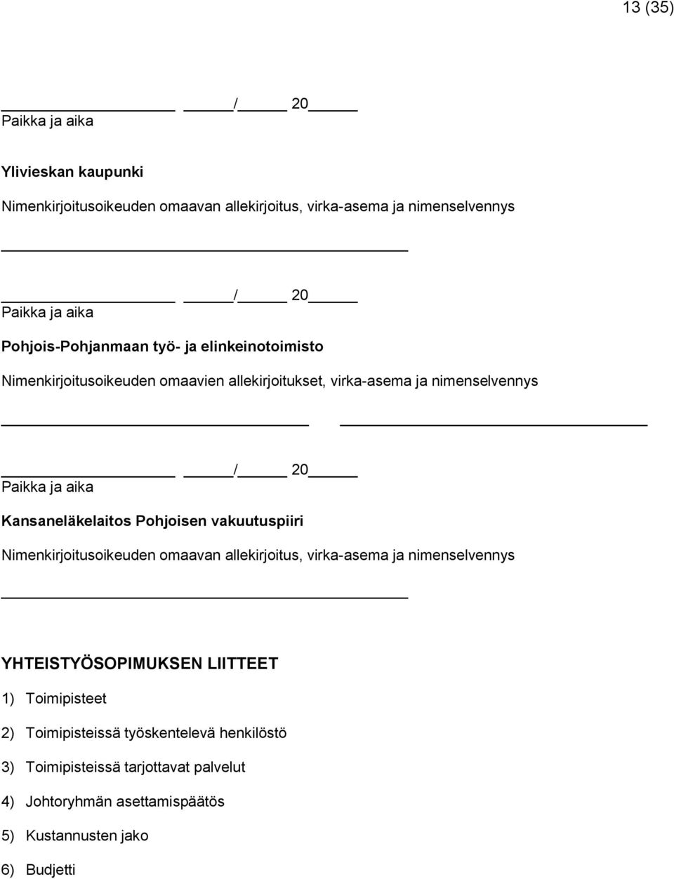 vakuutuspiiri YHTEISTYÖSOPIMUKSEN LIITTEET 1) Toimipisteet 2) Toimipisteissä työskentelevä
