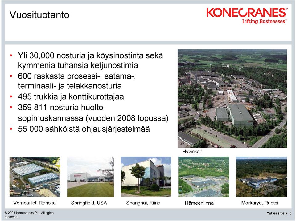 811 nosturia huoltosopimuskannassa (vuoden 2008 lopussa) 55 000 sähköistä ohjausjärjestelmää