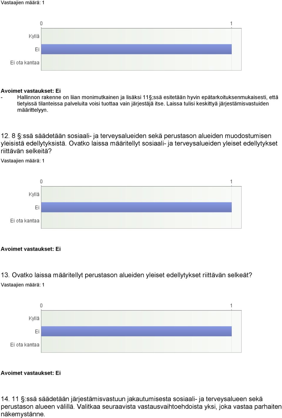 Ovatko laissa määritellyt sosiaali- ja terveysalueiden yleiset edellytykset riittävän selkeitä? 13. Ovatko laissa määritellyt perustason alueiden yleiset edellytykset riittävän selkeät?