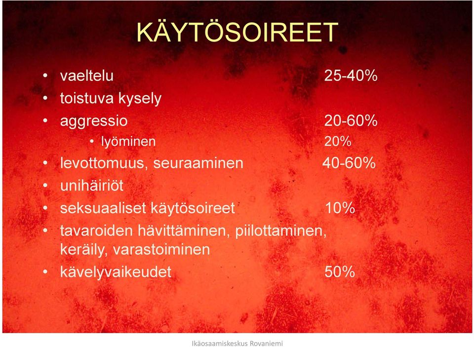 unihäiriöt seksuaaliset käytösoireet 10% tavaroiden