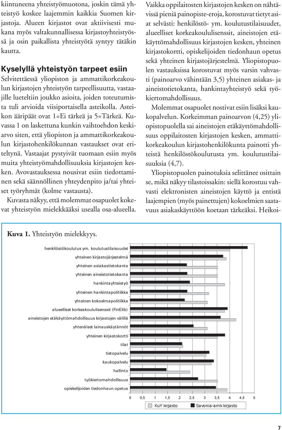 Kyselyllä yhteistyön tarpeet esiin Selvitettäessä yliopiston ja ammattikorkeakoulun kirjastojen yhteistyön tarpeellisuutta, vastaajille lueteltiin joukko asioita, joiden toteutumista tuli arvioida