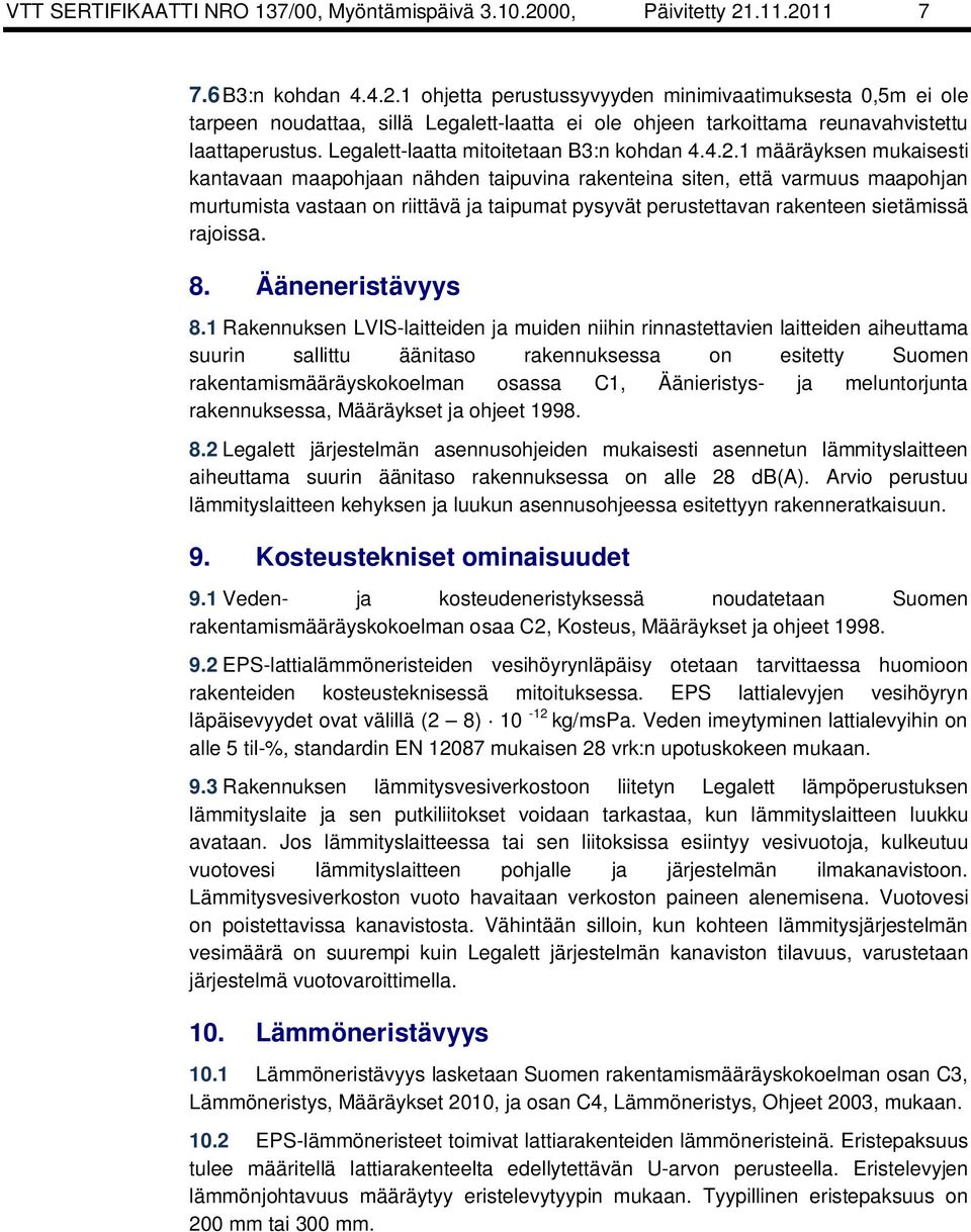 Legalett-laatta mitoitetaan B3:n kohdan 4.4.2.