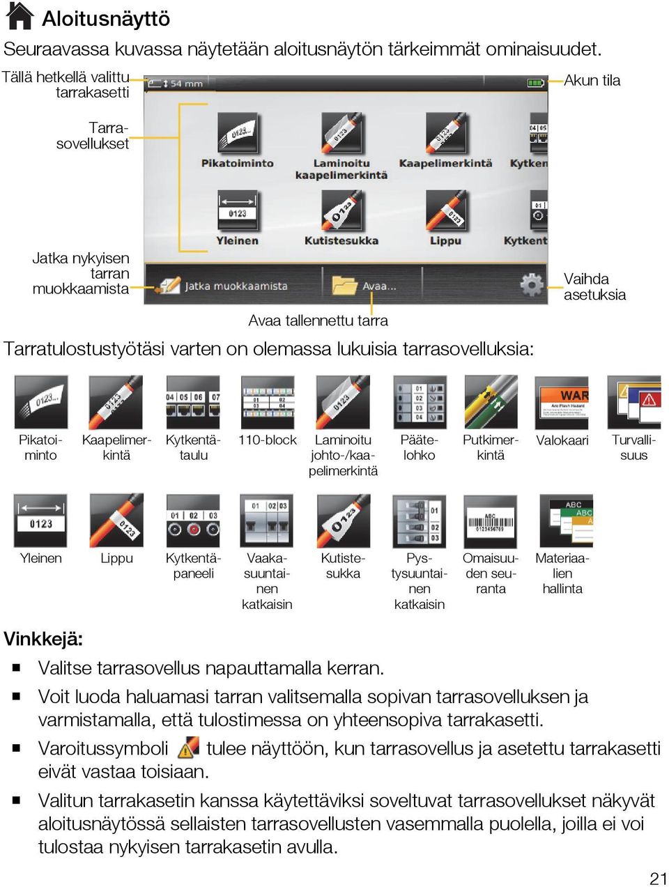 asetuksia Pikatoiminto Kaapelimerkintä Kytkentätaulu 110-block Valokaari Laminoitu johto-/kaapelimerkintä Päätelohko Putkimerkintä Turvallisuus Yleinen Lippu Kytkentäpaneeli Vaakasuuntainen katkaisin