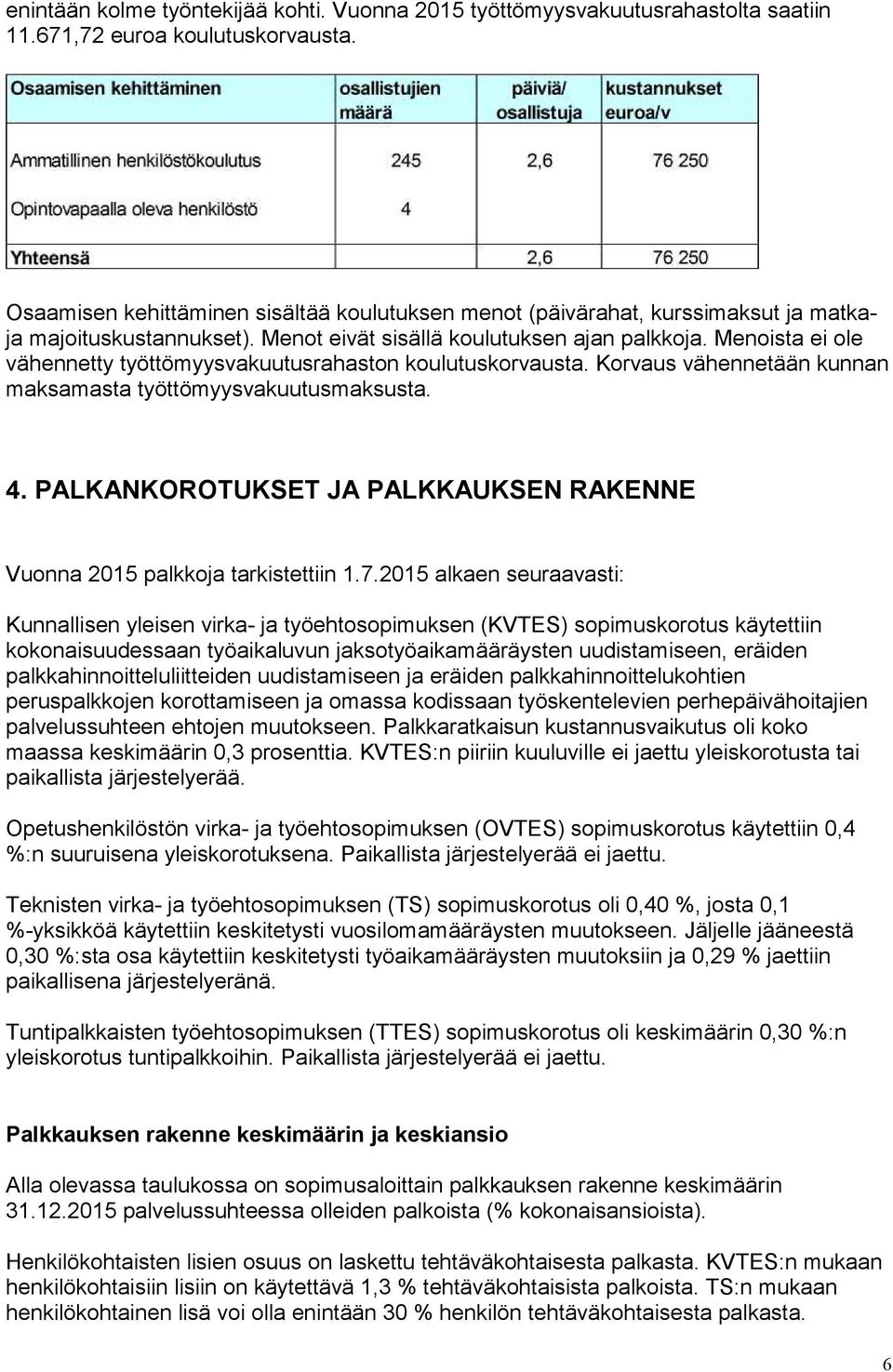 Menoista ei ole vähennetty työttömyysvakuutusrahaston koulutuskorvausta. Korvaus vähennetään kunnan maksamasta työttömyysvakuutusmaksusta. 4.