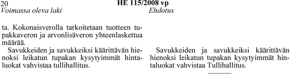 Savukkeiden ja savukkeiksi käärittävän hienoksi leikatun tupakan kysytyimmät hintaluokat