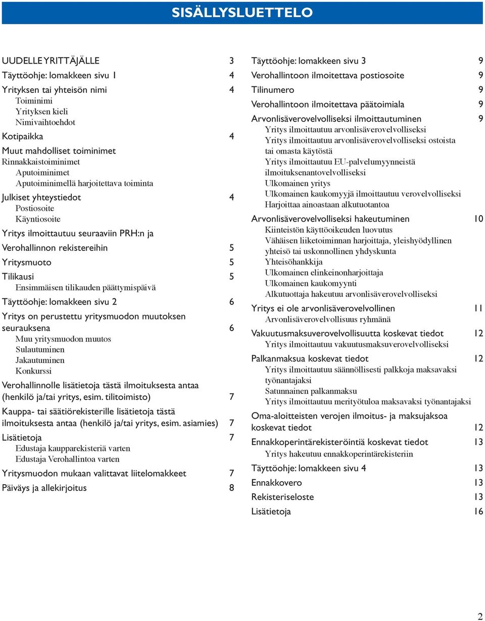 Yritysmuoto 5 Tilikausi 5 Ensimmäisen tilikauden päättymispäivä Täyttöohje: lomakkeen sivu 2 6 Yritys on perustettu yritysmuodon muutoksen seurauksena 6 Muu yritysmuodon muutos Sulautuminen