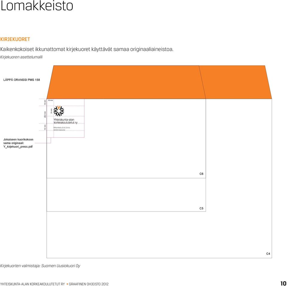 Kirjekuoren asettelumalli LÄPPÄ ORANSSI PMS 158 10 mm 10 mm 25,5 mm 10 mm 15 mm