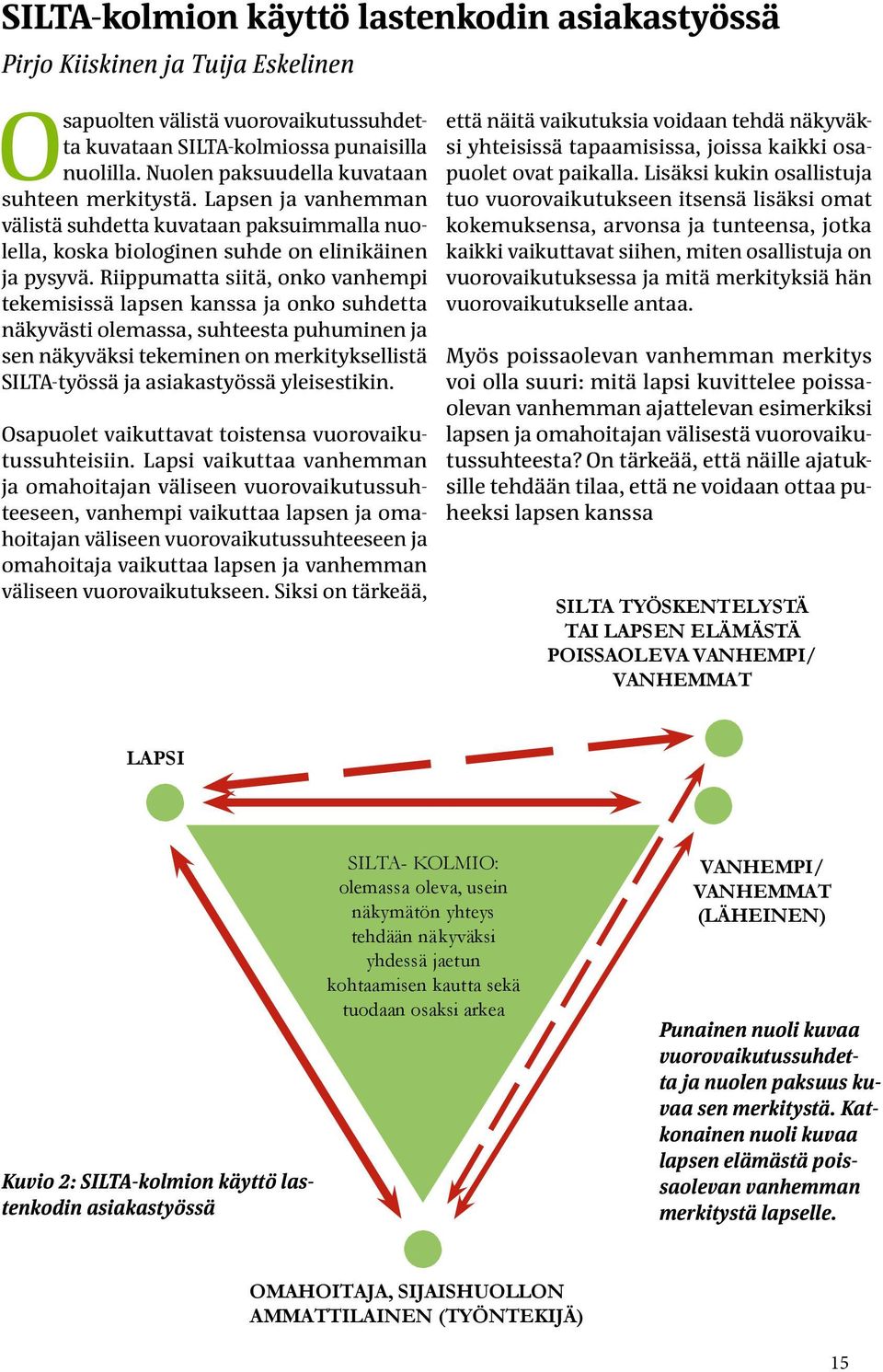 Riippumatta siitä, onko vanhempi tekemisissä lapsen kanssa ja onko suhdetta näkyvästi olemassa, suhteesta puhuminen ja sen näkyväksi tekeminen on merkityksellistä SILTA-työssä ja asiakastyössä