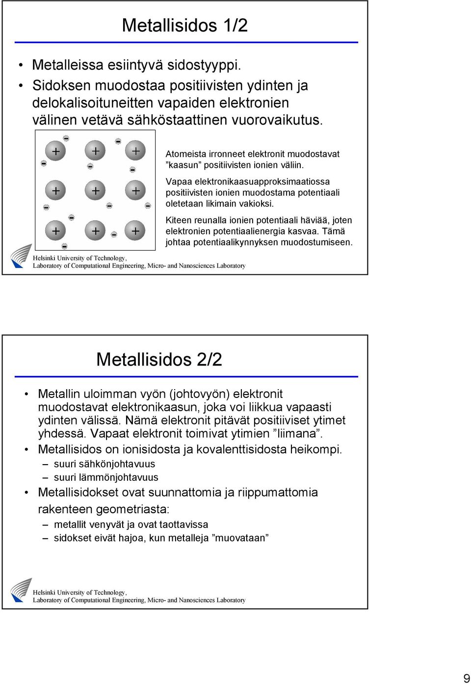 Kiteen reunalla ionien potentiaali häviää, joten elektronien potentiaalienergia kasvaa. Tämä johtaa potentiaalikynnyksen muodostumiseen.