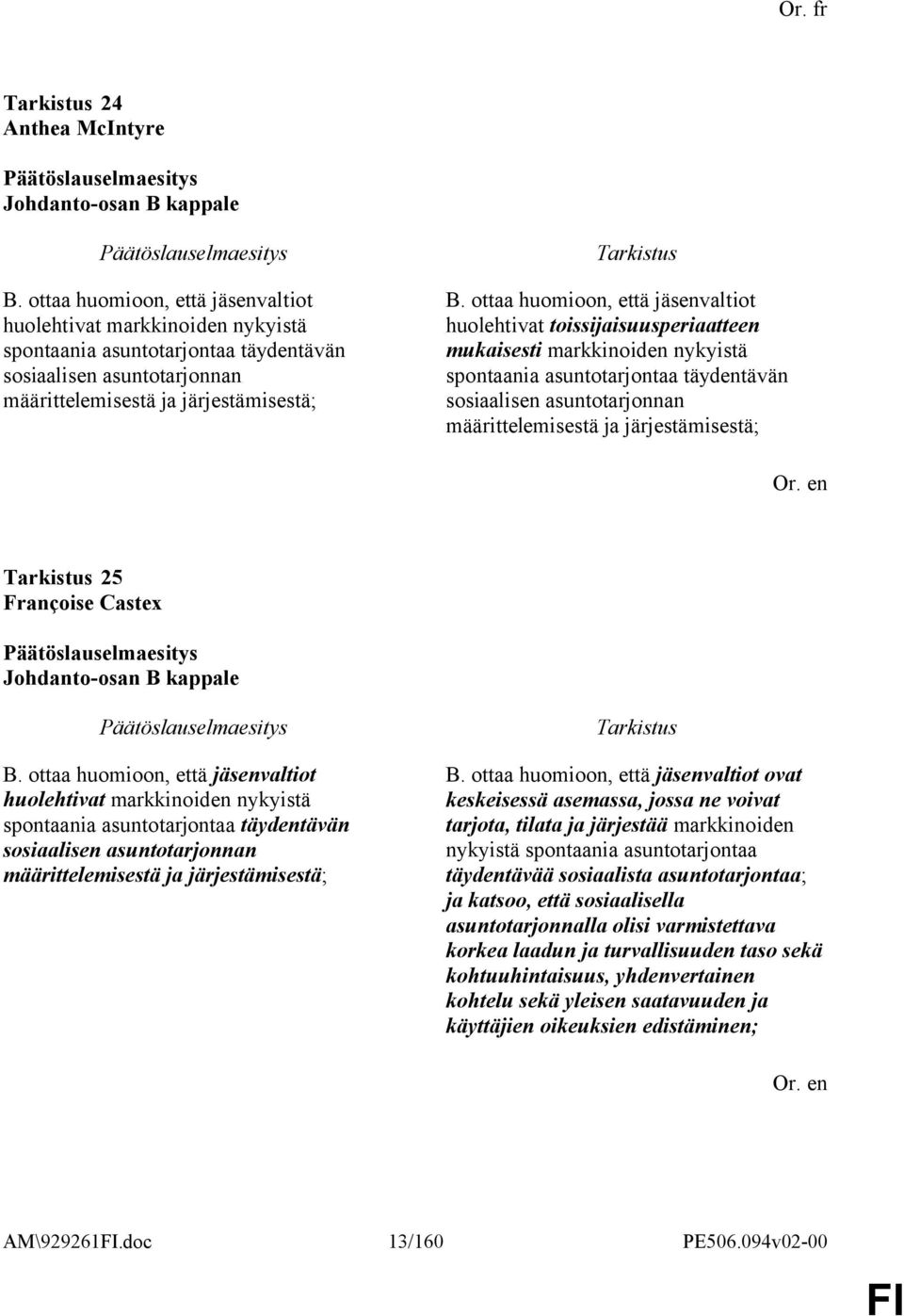 ottaa huomioon, että jäsenvaltiot huolehtivat toissijaisuusperiaatteen mukaisesti markkinoiden nykyistä spontaania asuntotarjontaa täydentävän sosiaalisen asuntotarjonnan määrittelemisestä ja