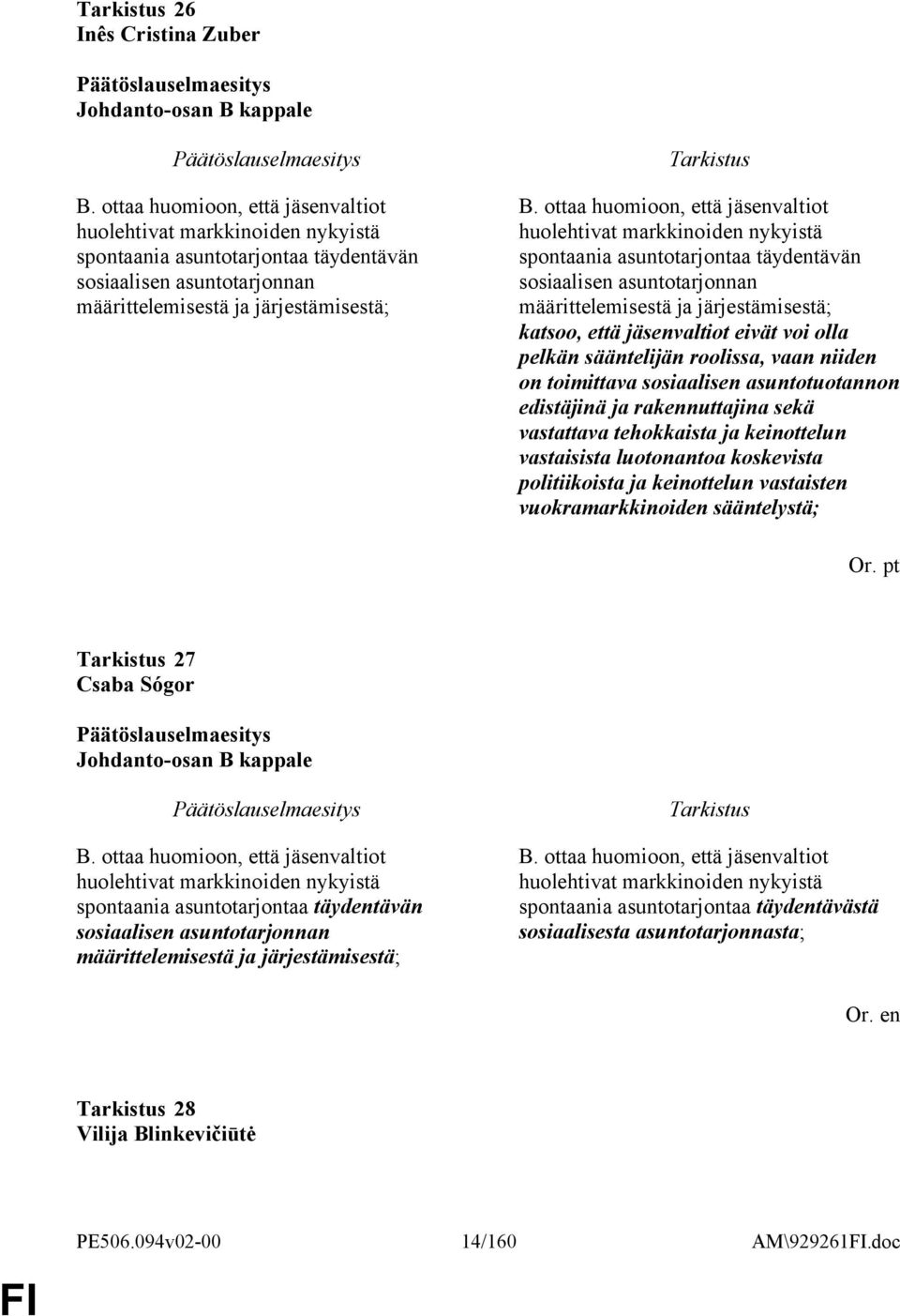 ottaa huomioon, että jäsenvaltiot huolehtivat markkinoiden nykyistä spontaania asuntotarjontaa täydentävän sosiaalisen asuntotarjonnan määrittelemisestä ja järjestämisestä; katsoo, että jäsenvaltiot