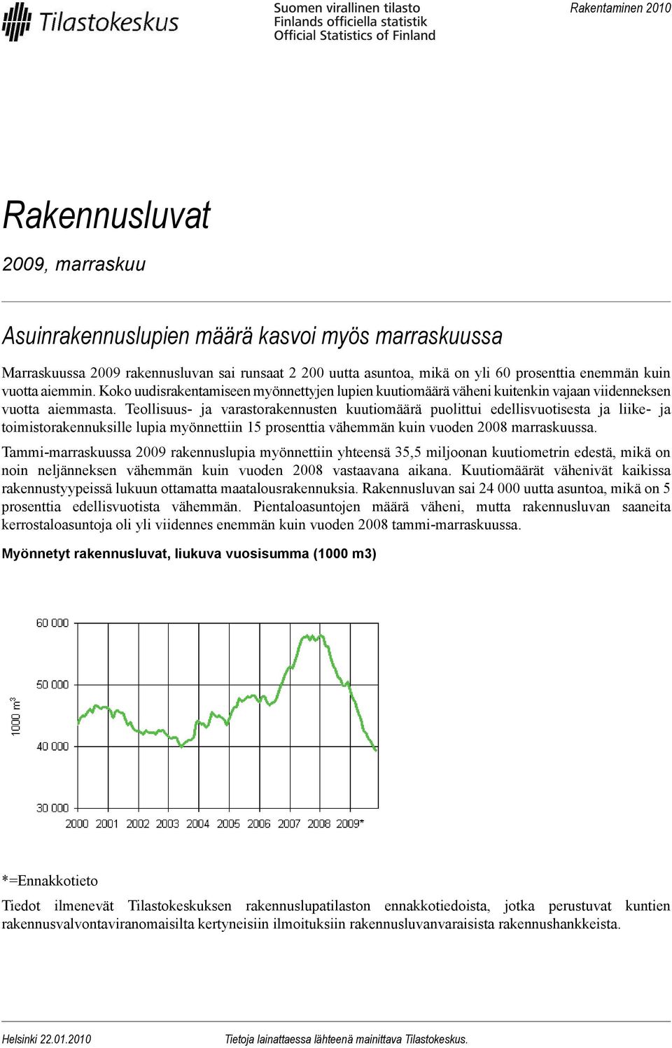 Teollisuus- ja varastorakennusten kuutiomäärä puolittui edellisvuotisesta ja liike- ja toimistorakennuksille lupia myönnettiin 15 prosenttia vähemmän kuin vuoden 2008 marraskuussa.