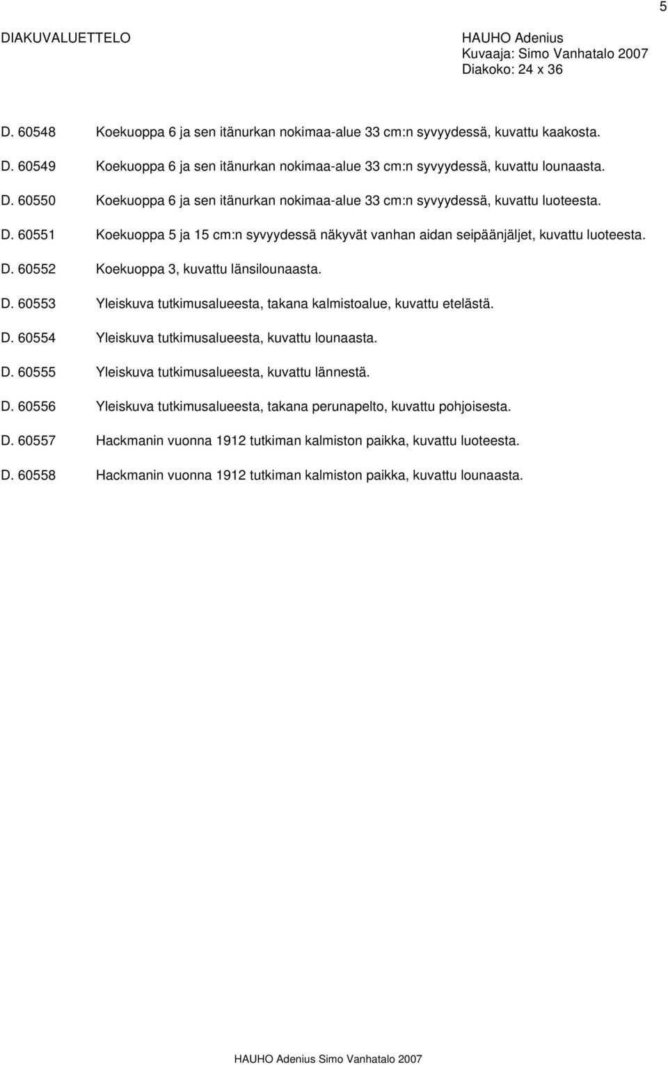 D. 60553 Yleiskuva tutkimusalueesta, takana kalmistoalue, kuvattu etelästä. D. 60554 Yleiskuva tutkimusalueesta, kuvattu lounaasta. D. 60555 Yleiskuva tutkimusalueesta, kuvattu lännestä. D. 60556 Yleiskuva tutkimusalueesta, takana perunapelto, kuvattu pohjoisesta.