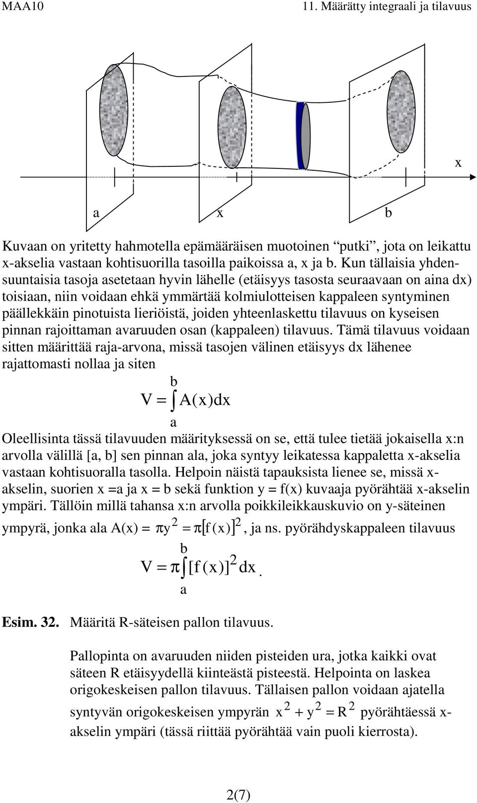 yteenlskettu tilvuus on kyseisen pinnn rjoittmn vruuden osn (kppleen) tilvuus.