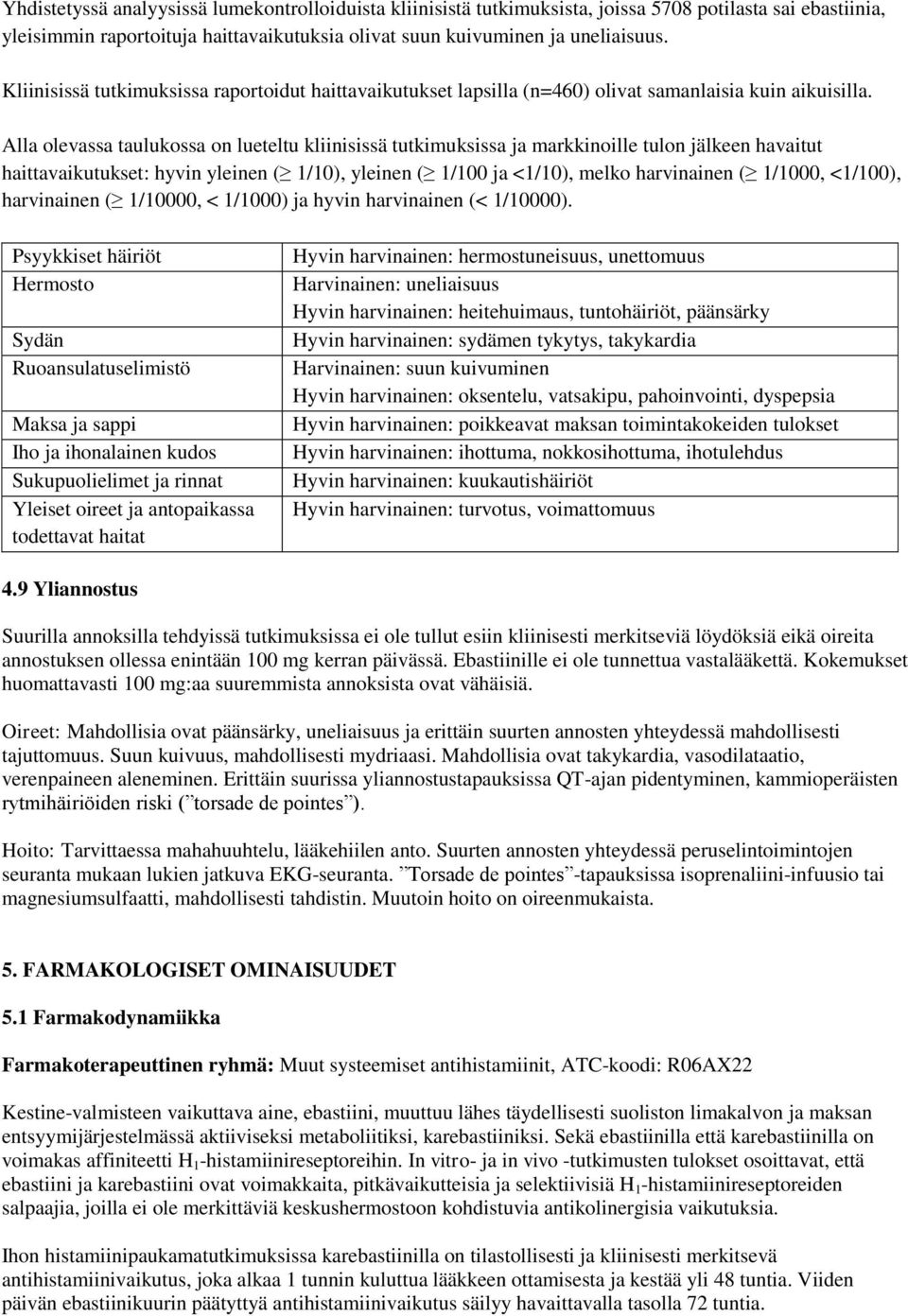 Alla olevassa taulukossa on lueteltu kliinisissä tutkimuksissa ja markkinoille tulon jälkeen havaitut haittavaikutukset: hyvin yleinen ( 1/10), yleinen ( 1/100 ja <1/10), melko harvinainen ( 1/1000,