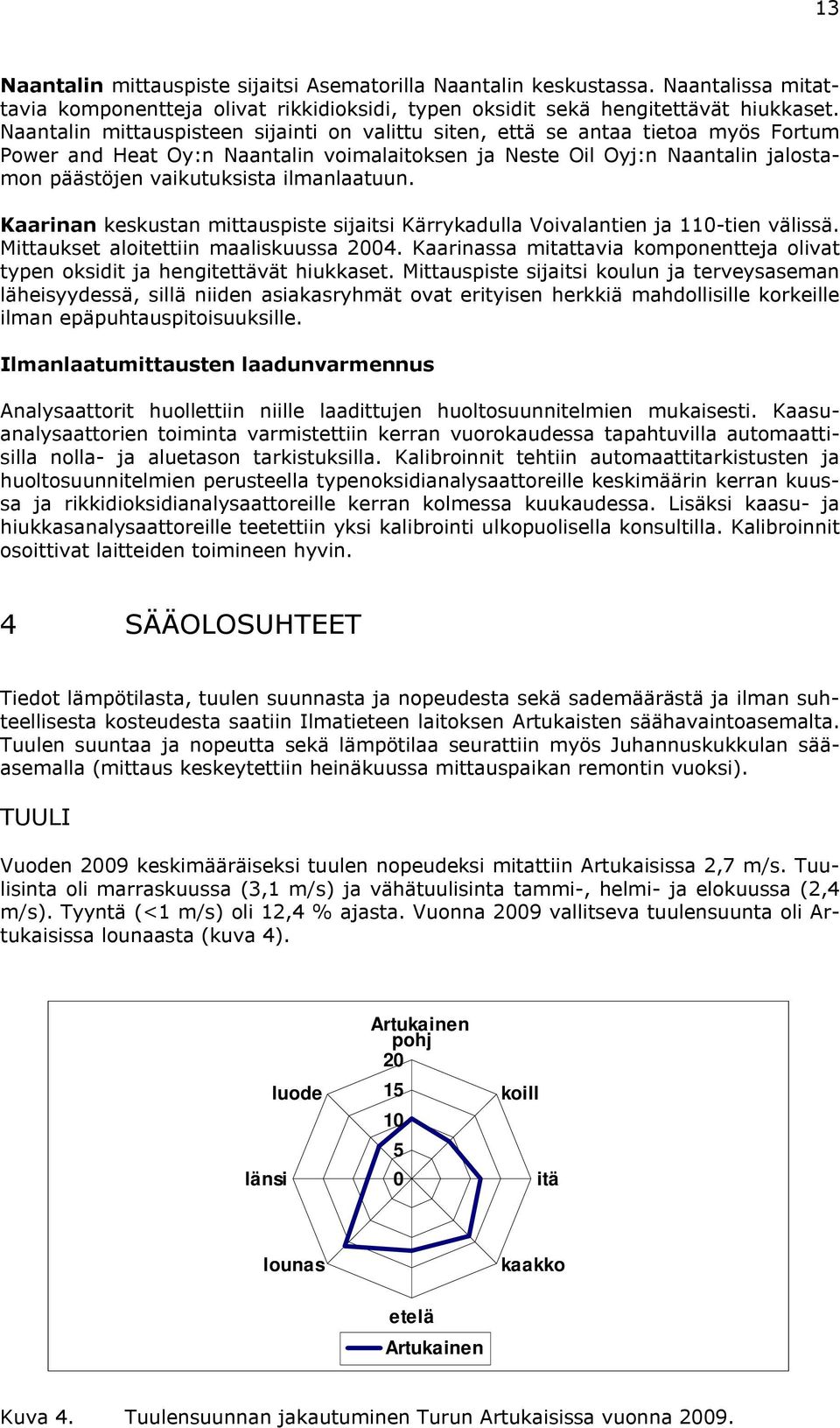 ilmanlaatuun. Kaarinan keskustan mittauspiste sijaitsi Kärrykadulla Voivalantien ja 11-tien välissä. Mittaukset aloitettiin maaliskuussa 24.