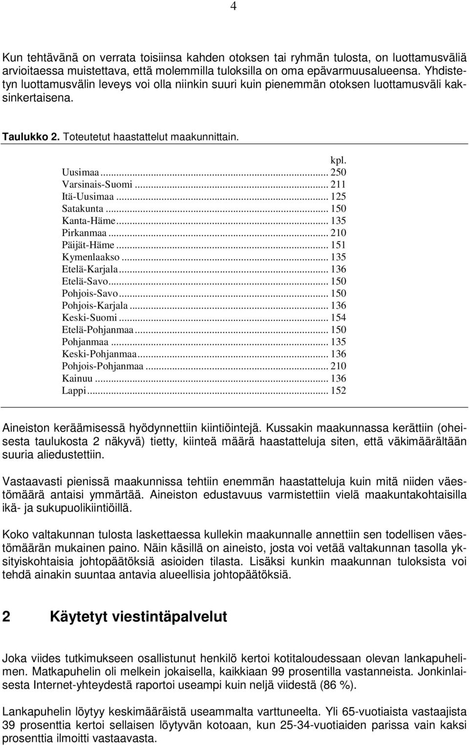 .. Itä-Uusimaa... 5 Satakunta... 50 Kanta-Häme... 5 Pirkanmaa... 0 Päijät-Häme... 5 Kymenlaakso... 5 Etelä-Karjala... 6 Etelä-Savo... 50 Pohjois-Savo... 50 Pohjois-Karjala... 6 Keski-Suomi.