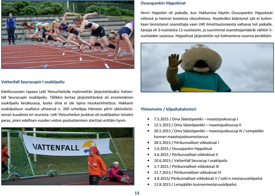 Sarjoja oli 3-vuotiaista 11-vuotiaisiin, ja suurimmat osanottajamäärät nähtiin 5- vuotiaiden sarjoissa. Hippokisat järjestettiin nyt kolmantena vuonna peräkkäin.