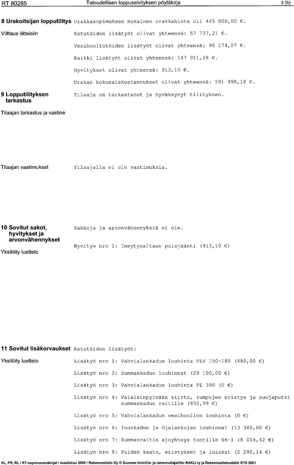 tarkastus Tilaajan tarkastus ja vastine Tilaajan vaatimukset T i l a a j a l l a e i o l e v a a t i m u k s i a. 10 Sovitut sakot, S a k k o j a j a a r v o n v ä h e n n y k s i ä e i o l e.