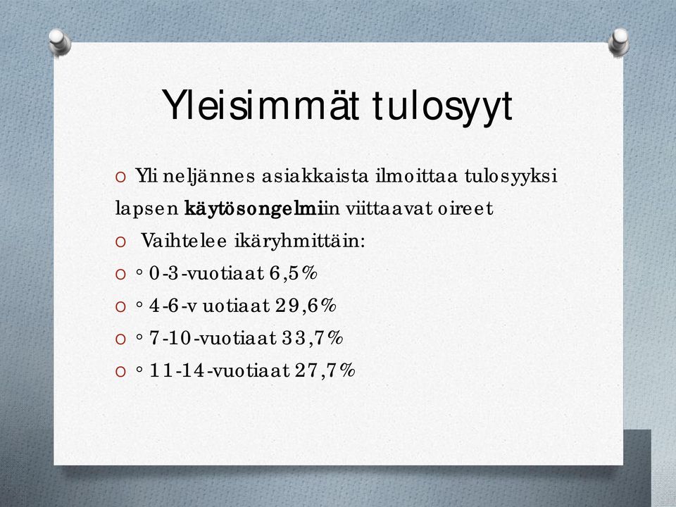 viittaavat oireet Vaihtelee ikäryhmittäin: