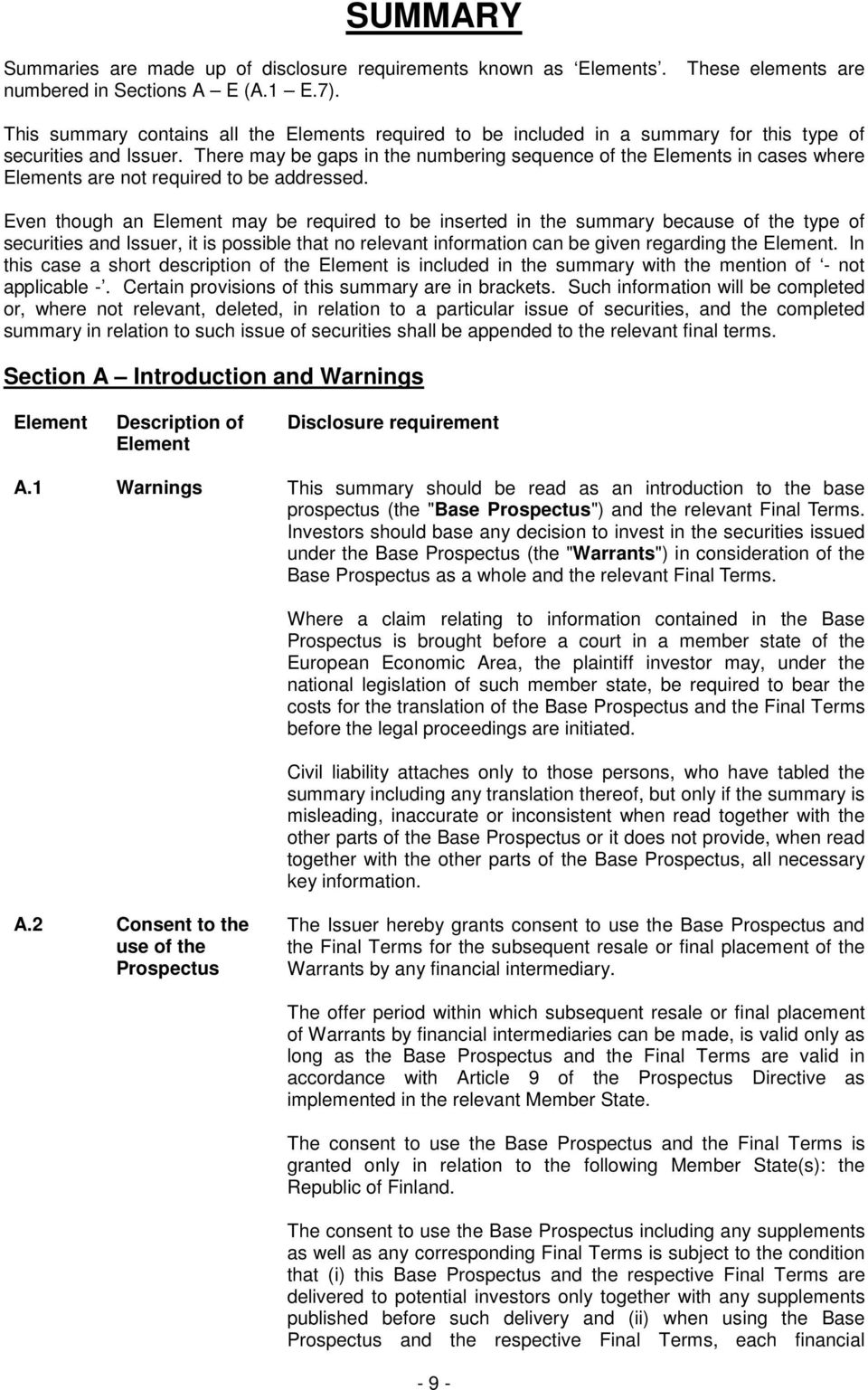 There may be gaps in the numbering sequence of the Elements in cases where Elements are not required to be addressed.