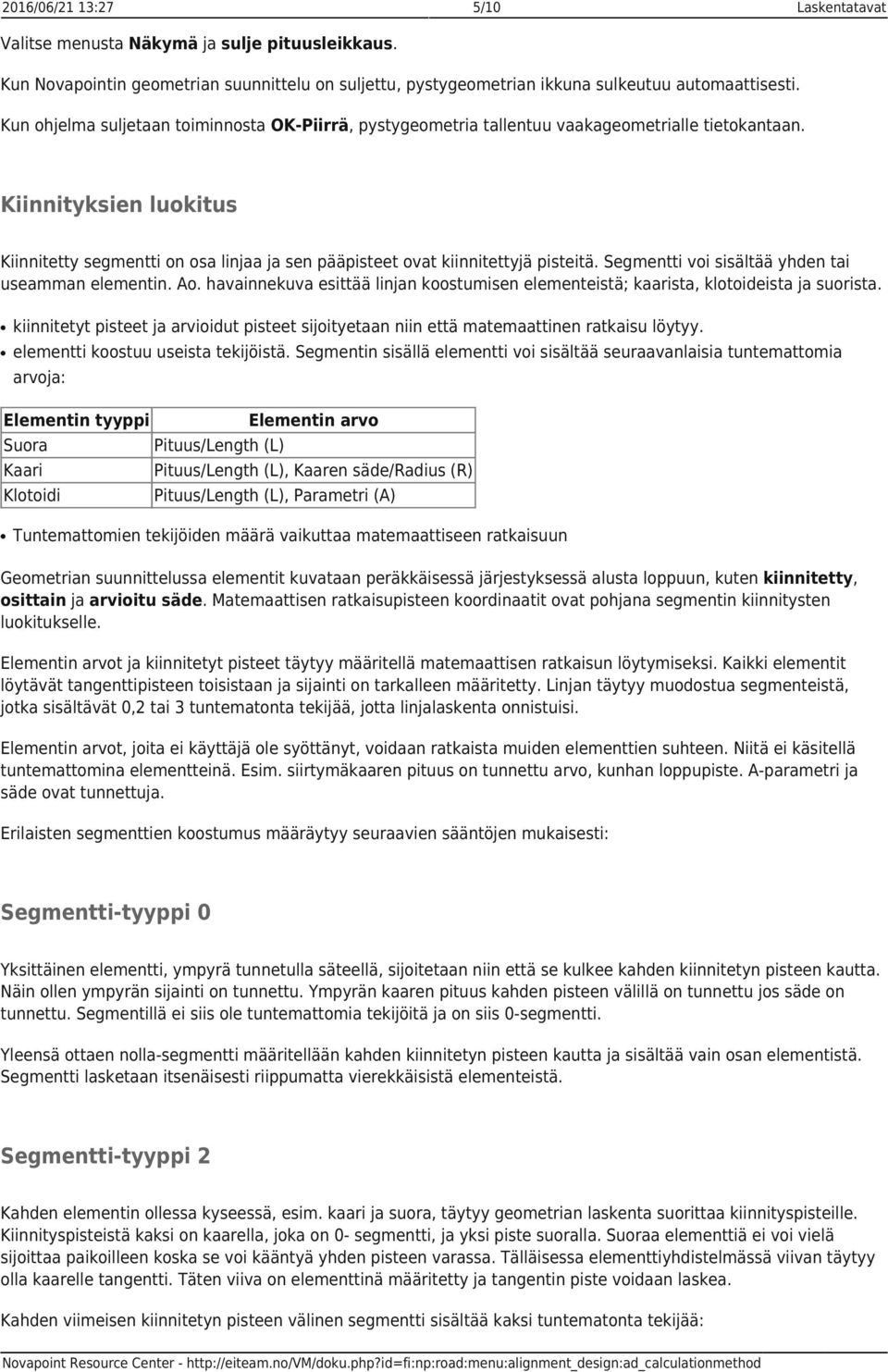 Kiinnityksien luokitus Kiinnitetty segmentti on osa linjaa ja sen pääpisteet ovat kiinnitettyjä pisteitä. Segmentti voi sisältää yhden tai useamman elementin. Ao.