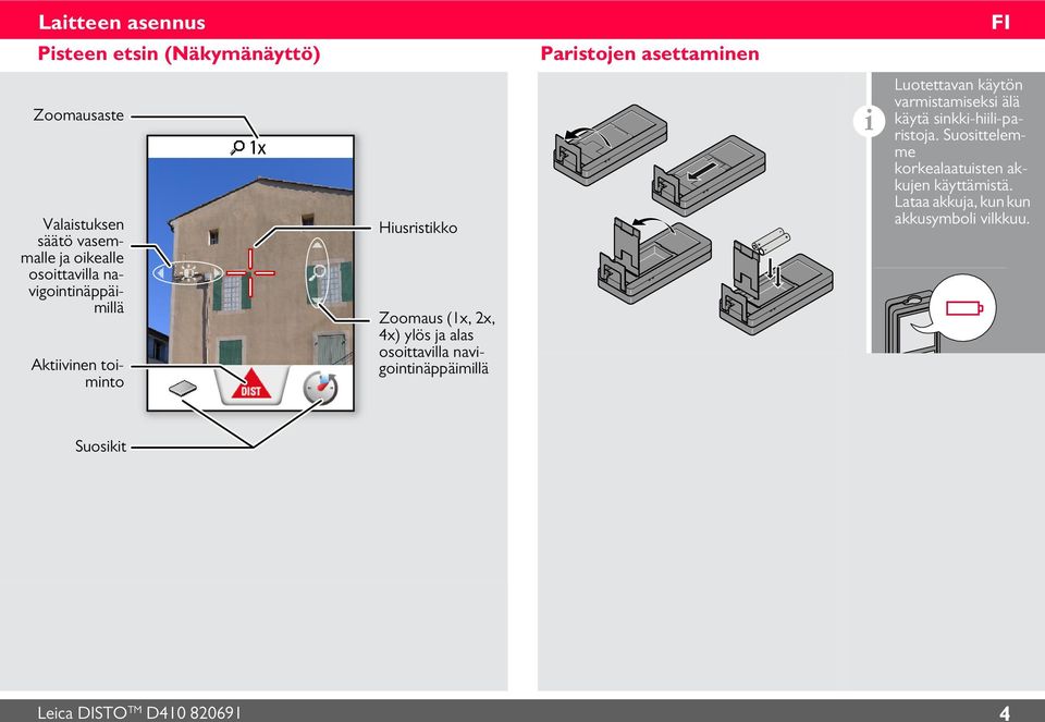 osoittavilla navigointinäppäimillä i Luotettavan käytön varmistamiseksi älä käytä sinkki-hiili-paristoja.