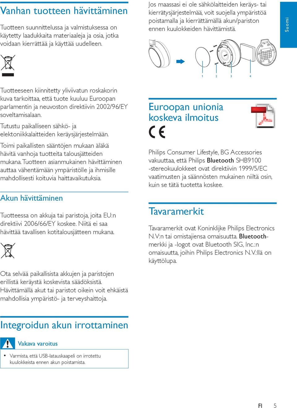Suomi 1 2 3 4 Tuotteeseen kiinnitetty yliviivatun roskakorin kuva tarkoittaa, että tuote kuuluu Euroopan parlamentin ja neuvoston direktiivin 2002/96/EY soveltamisalaan.