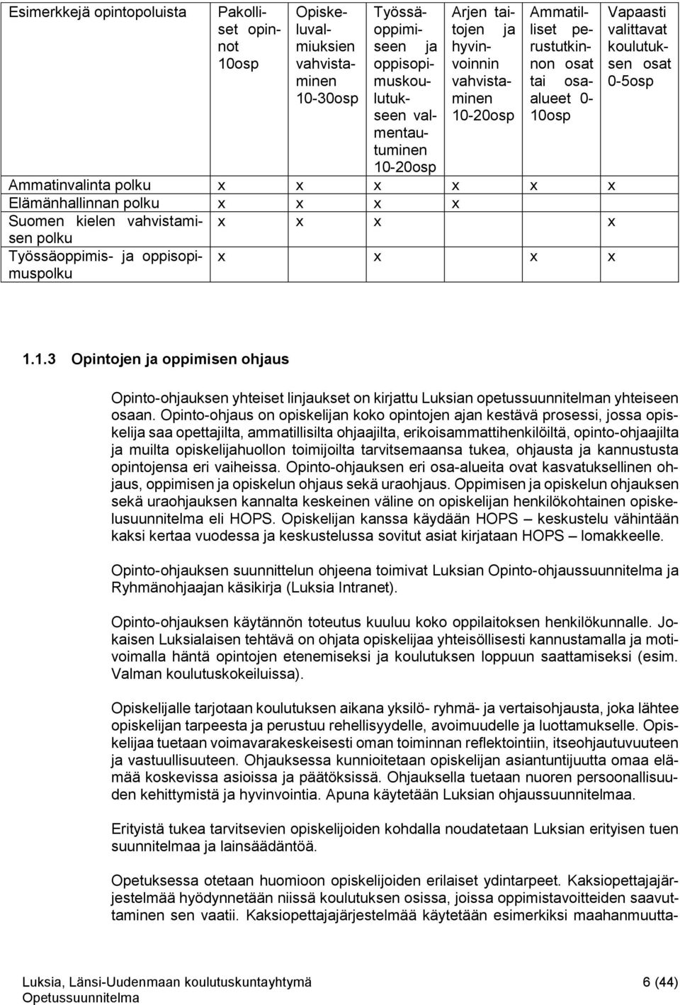 polku x x x x Suomen kielen vahvistamisen x x x x polku Työssäoppimis- ja oppisopimuspolku x x x x 1.