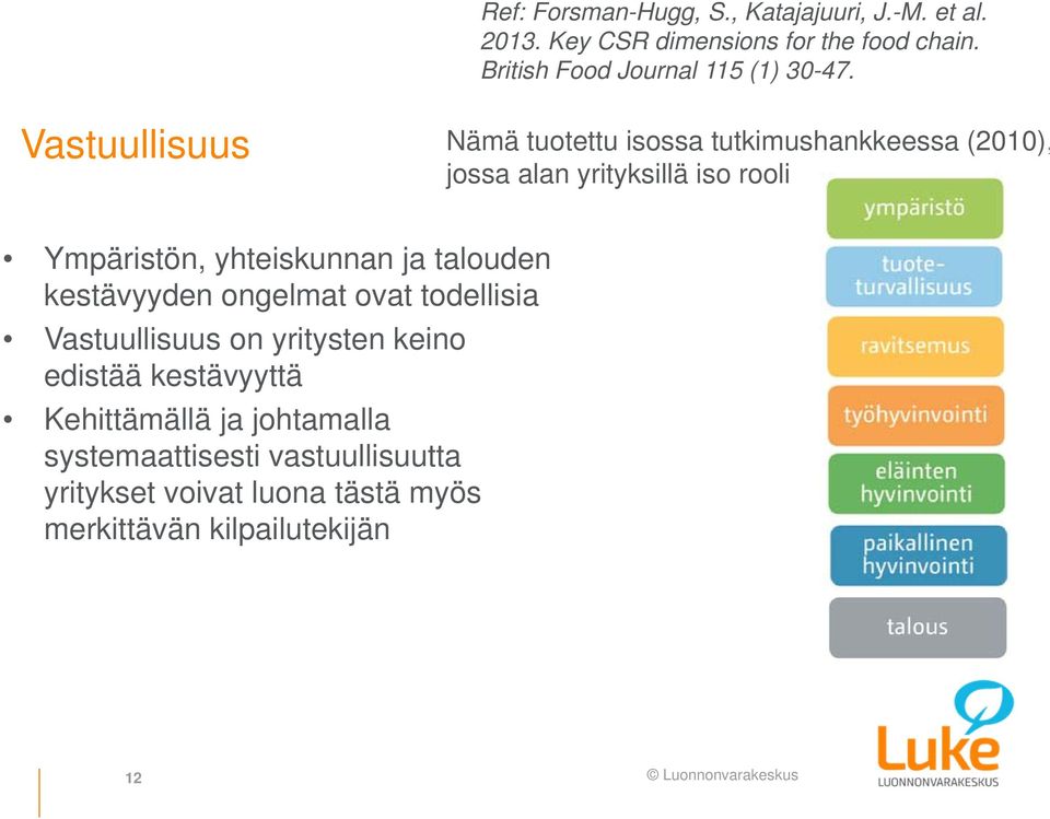 Vastuullisuus Nämä tuotettu isossa tutkimushankkeessa (2010), jossa alan yrityksillä iso rooli Ympäristön,